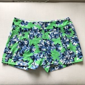 J. Crew Factory Floral Shorts In Green with Blue & White Flowers - Size 2